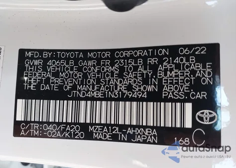 2022 Toyota Corolla Se Nightshade Edition from USA, damaged, VIN JTND4MBE1N3179494